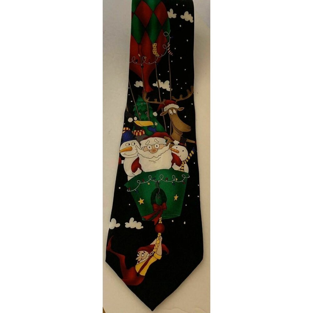 Hallmark Tie Christmas Reindeer Santa Elf Hot Air Balloon Necktie 3.75" W 58" L - Picture 1 of 2